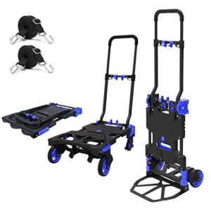 Oyoest Folding Hand Truck Heavy Duty 330LB Load Carrying,Convertible Dolly Cart with Retractable Handle and 4 Rubber Wheels,Portable Hand Truck Foldable for Luggage/Personal/Travel/Mobile/Office Use.