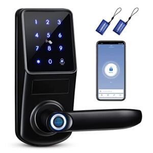 LOQRON Smart Fingerprint Door Lock, Security Keyless Entry Door Lock with Reversible Handle, Bluetooth Electronic Deadbolt Lock, App Control, Anti-Peep Digital Door Lock for Home Office – Black