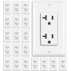 [20 Pack] BESTTEN 20 Amp Decorator Receptacle, Electrical Wall Outlet, Non-Tamper-Resistant, for Residential & Commercial Use, 20A/125V/2500W, UL Listed, White