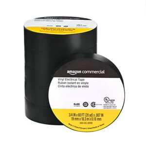 AmazonCommercial Vinyl Electrical Tape, 3/4 in x 60 ft x 0.007in (19 mm x 18.3 m x 0.18mm), Black, 6-Pack