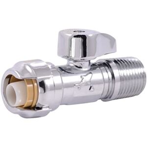 SharkBite 1/2 x 1/2 Inch MIP Straight Stop Valve, Quarter Turn, Push to Connect Brass Plumbing Fitting, PEX Pipe, Copper, CPVC, PE-RT, HDPE, 24947