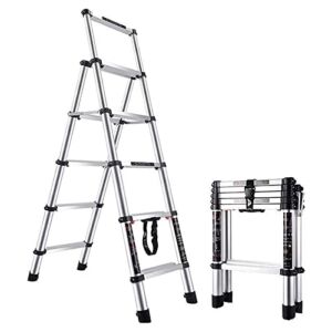 PRMAL Ladders,5-Step Aluminum Telescoping Ladder Multi-Purpose Telesextension Ladder Portable Folding Ladder W/Stabilizer Bar for Home or Rv Outdoor Work 150Kg Capacity