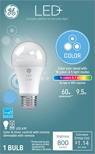 GE LED+ Color Changing Light Bulbs, 18 Colors & 5 Light Modes, No App or Wi-Fi Required, Remote Included, A19 Light Bulb (1 Pack) | The Storepaperoomates Retail Market - Fast Affordable Shopping