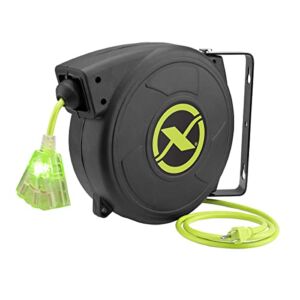 Flexzilla Retractable Extension, 14/3 AWG SJTOW, 50′, Grounded Triple Tap Outlet Electric Cord Reel, ZillaGreen, FZ8140503