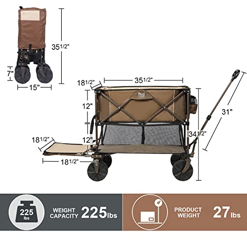 TIMBER RIDGE Folding Double Decker Wagon, Heavy Duty Collapsible Wagon Cart with 54″ Lower Decker, All-Terrain Big Wheels for Camping, Fishing, Shopping, Garden and Beach, Support Up to 225lbs, Brown | The Storepaperoomates Retail Market - Fast Affordable Shopping