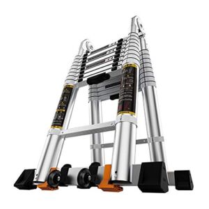NEOCHY Lightweight Foldable Portable 5m Aluminum Extension Ladder Portable Multi-Purpose A-Frame Telescoping Ladder with Support Bar DIY Loft Ladder Load 330lbs
