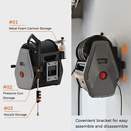 Giraffe Tools Grandfalls Pressure Washer Plus, Electric Wall Mount Pressure Washer, Power Washer Wall Mount with Retractable Hose Reel, 4 Nozzles, Metal Foam Cannon for Outdoor Cleaning | The Storepaperoomates Retail Market - Fast Affordable Shopping