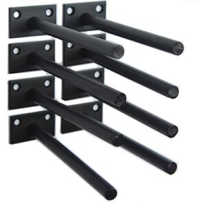 MHMYDZ 8 Pcs 6″ Black Solid Steel Floating Shelf Bracket Blind Shelf Supports – Hidden Brackets for Floating Wood Shelves – Concealed Blind Shelf Support – Screws and Wall Plugs Included
