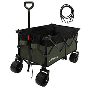 Sincely Heavy Duty Folding Utility Wagon Outdoor Garden Camping Wagon Portable Beach Cart Large Capacity with Cover Bag&2 Bungee Cords …