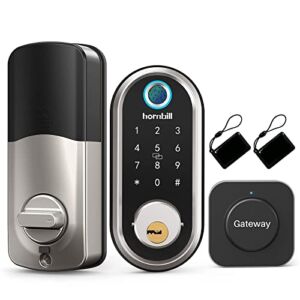 Smart Lock Deadbolt, Hornbill Keyless Entry Door Lock with Biometric Fingerprint, Bluetooth Electronic Lock with Keypad, App Control, Work with Alexa for Front Door, Bedroom, Apartment