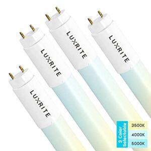 Luxrite 4FT T8 LED Tube Light, Type A+B, 18W=32W, 3 Colors 3500K | 4000K | 5000K, Single and Double End Powered, Plug and Play or Ballast Bypass, 2340 Lumens, F32T8, Frosted Cover, UL, DLC (4 Pack)