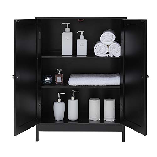 IWELL Black Bathroom Cabinet with 2 Doors, 3 Heights Available, Free Standing Floor Storage Cabinet for Bathroom, Living Room, Kitchen, Black | The Storepaperoomates Retail Market - Fast Affordable Shopping