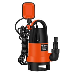 Sump Pump, Prostormer 1HP 3700GPH Submersible Clean/Dirty Water Pump with Automatic Float Switch for Pool, Pond,Garden, Flooded Cellar, Aquarium and Irrigation (Orange)