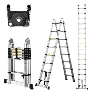 Telescoping Ladder A Frame, 16.5 Ft Compact Aluminum Extension Ladder, Portable Telescopic RV Ladder for Outdoor Camper Trips Motorhome with Tool Platform and Stabilizer Bar, 330 lb Capacity