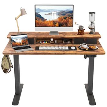 FEZIBO Height Adjustable Electric Standing desk with Double Drawer, 48 x 24 Inch Table with Storage Shelf, Sit Stand Desk with Splice Board, Black Frame/Rustic Brown Top, 48 inch | The Storepaperoomates Retail Market - Fast Affordable Shopping