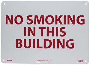 NMC M359RB NO SMOKING IN THIS BUILDING Sign – 14 in. x 10 in. Rigid Plastic Smoking Prohibition Sign with Red Text on White Base