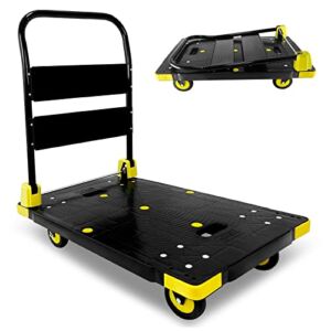 Platform Truck Cart 900LBS Chinco Star Folding Push Cart Dolly Portable Moving Dolly Cart with 360° Swivel 5” Wheels Heavy Duty Foldable Flatbed Cart for Hand Moving 2022 Upgrade (35L x24W x40H in)
