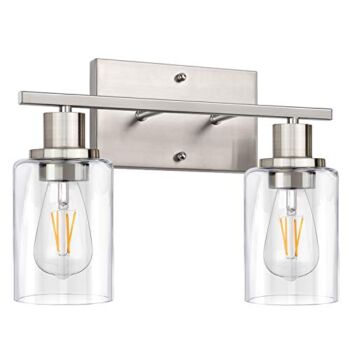 Bathroom Light Fixtures, 2-Light Brushed Nickel Bathroom Vanity Light, Modern Wall Sconces Lighting, Bath Wall Mount Lights with Glass Shade, Porch Wall Lamp for Mirror, Living Room, Bedroom, Hallway | The Storepaperoomates Retail Market - Fast Affordable Shopping