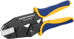 haisstronica Crimping Tool For Heat Shrink Connectors-AWG 22-10 Ratchet Wire Terminal Crimper-Ratcheting Crimper Tools-Available For Insulated Nylon Connectors and Electrical Wire Connectors HS-8327