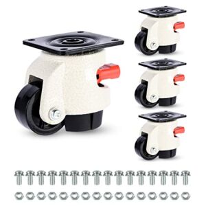 WBD WEIBIDA Leveling Casters Set of 4 with Adjustable Ratchet Handle Design, 360 Degree Swivel castors, Heavy Duty Retractable Caster for Workbench, Machine, Equipment, Total Capacity 2200 Lbs