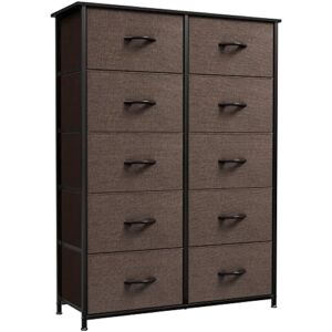 YITAHOME 10 Drawer Dresser – Fabric Storage Tower, Organizer Unit for Bedroom, Living Room, Hallway, Closets & Nursery – Sturdy Steel Frame, Wooden Top & Easy Pull Fabric Bins (Coffee)
