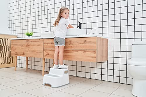 UNCLE WU Kids Step Stool (2 Pack) – Toddler Step Up Stool Adjustable Height for Kitchen – Bathroom Safety Bottom as Toilet Stool/Dual Height & Wide Two Step Stool for Kids / Adult (Gray White) | The Storepaperoomates Retail Market - Fast Affordable Shopping