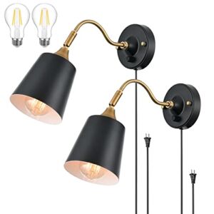 TRLIFE Wall Sconces Plug in, Dimmable Wall Lights with Plug in Cord Adjustable Lighting Angle Wall Mounted Light with On/Off Rotary Switch for Bedside, Bedroom, Over Mirror(2 Pack, 2 Bulbs Included)