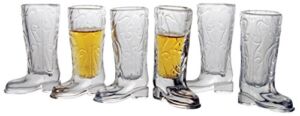Circleware Kickback Whiskey Shot Glasses Funny Cowboy Boots, Set of 6 Heavy Base Entertainment Beverage Drinking Glassware for Liquor and Bar Barrel Dining Decor, 1.5 oz, Clear