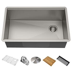 Kraus KWU110-32 Kore inch Undermount 16 Gauge Single Bowl Stainless Steel Kitchen Integrated Ledge and Accessories (Pack of 5), 32 Inch, 32″-Workstation Sink
