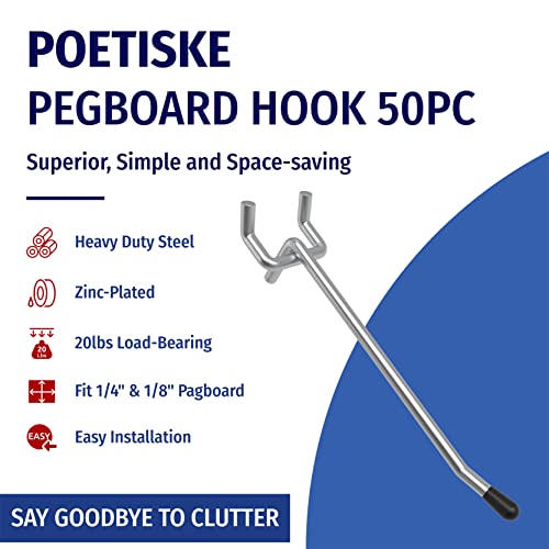 POETISKE Pegboard Hooks Shelving Fit 1/8” and 1/4” Peg Board 6 Inch Long with Rubber Tipped 50PC | The Storepaperoomates Retail Market - Fast Affordable Shopping