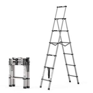 Lightweight Foldable Portable Folding Telescopic Ladder Home Telescoping Ladder Folding Step Stool with Wide Anti-Slip Pedal 330lbs Sturdy Steel Ladder Safety Handgrip Lightweight Extension Ladder