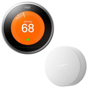 Google Nest T3007ES Learning Thermostat – 3rd Gen – (Stainless Steel) with Nest Temperature Sensor (T5000SF)