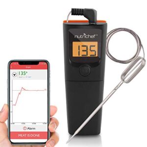 NutriChef Bluetooth Grill BBQ Meat Thermometer Digital Wireless Grill Thermometer, Timer, Alarm, 150 ft Barbecue Cooking Kitchen Food Meat Thermometer for Smoker, Oven
