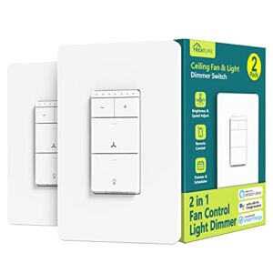 Smart Ceiling Fan Control and Dimmer Light Switch 2PACK, Neutral Wire Needed, TREATLIFE 2.4Ghz Single Pole Wi-Fi Fan Light Switch Combo, Works with Alexa, Google Home and SmartThings, Remote Control