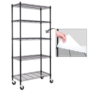 EFINE 5-Shelf Shelving Units and Storage on 3” Wheels with 5-Shelf Liners, NSF Certified, Adjustable Heavy Duty Carbon Steel Wire Shelving Unit (30W x 14D x 63.7H) Pole Diameter 1 Inch