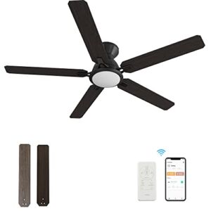 52″ Ceiling Fan With Lights & Remote, Low Profile Ceiling Fan With 10 Speeds, Indoor & Outdoor Dimmable Smart Ceiling Fan Works With Alexa, Siri & Google Home, Reversible Blades, Dark Walnut & Light