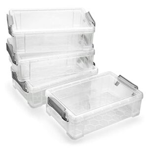 BTSKY 4 Pack Extra Large Capacity Plastic Pencil Box Stackable Translucent Clear Pencil Box Office Supplies Storage Organizer Box for Gel Pens Erasers Tape Pens Pencils Markers etc(Grey)