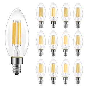 Energetic B11 E12 Candelabra LED Bulbs 60 Watt Equivalent, Dimmable LED Chandelier Light Bulbs, Soft White 2700K, 550LM, Decorative Candle Base Filament Bulb for Ceiling Fan, UL Listed, 12 Pack