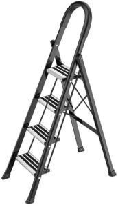 NIVOK Ladders Aluminum Folding Ladder Non-Slip 4 Step Ladder with Wide Anti-Slip Pedal Convenient Handgrip Practical Ladder for Home Office Bedroom