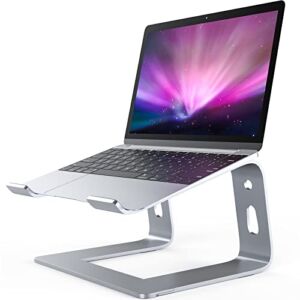 RSTIGER Laptop Stand, Aluminum Ergonomic Laptops Elevator for Desk, Sturdy & Protective Computer Riser, Cooling Better Metal Holder Compatible with 10 to 15.6 inches Notebook Computer, Silver
