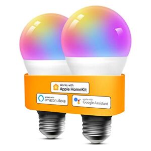 Smart Bulbs Works with Apple HomeKit, Color Changing Smart Light Bulbs Compatible with Siri, Alexa and Google Home, A19 LED Bulb, E26 Fitting, 2700K-6500K Dimmable, 9W 810 Lumens, 2 Pack
