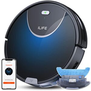 ILIFE V80 Max Mopping Robot Vacuum and Mop Combo – 2000Pa Suction Wi-Fi Automatic Vacuum Cleaner Robot Works with Alexa – 750ml Dustbin Robotic Vacuum Cleaner for Pet Hair Hardwood Floors Carpet