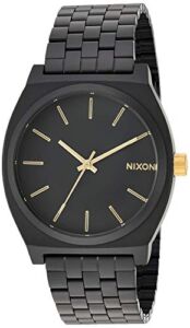 NIXON Time Teller A045 – Matte Black / Gold – 100m Water Resistant Men’s Analog Fashion Watch (37mm Watch Face, 19.5mm-18mm Stainless Steel Band)
