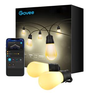 Govee Smart Outdoor String Lights, 48ft App Control Lights with 6 Scene Modes, IP65 Waterproof Shatterproof Patio Lights with 15 Dimmable Warm White LED Bulbs for Balcony, Backyard, Party