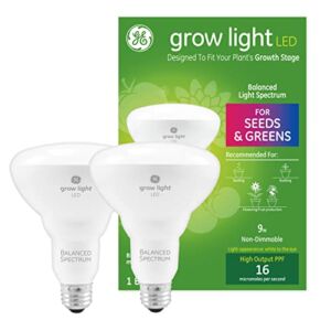 GE Lighting Grow LED Light Bulb for Plants, for Seeds and Greens, Balanced Light Spectrum, Indoor Floodlight Bulb (2 Pack) (93130543)