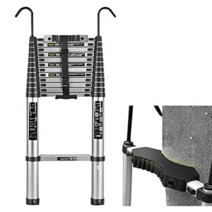 PRMAL Ladders,Telescoping Ladder with 2 Detachable Hooks Aluminum Telesextension Ladder Extend Tall Multi Purpose Loft Ladder for Home Rv Loft Attic 330Lbs/150Kg Capacity/4.4M/14.5Ft