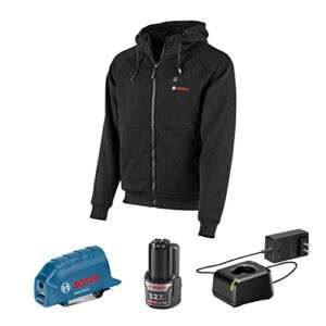 BOSCH GHH12V-20XXLN12 12V Max Heated Hoodie Kit with Portable Power Adapter – Size 2X Large