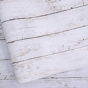 White Gray Wood Paper 17.71 in X 118 in Self-Adhesive Removable Wood Peel and Stick Wallpaper Decorative Wall Covering Vintage Wood Panel Interior Film for Home Decoration