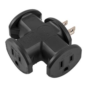 Philips Accessories Philips 3 Outlet T-Shaped Adapter, 3-Prong Power Extender, Outdoor Grounded Wall Tap, Heavy Duty, for Inside or Outside, Black, SPS1630L/37