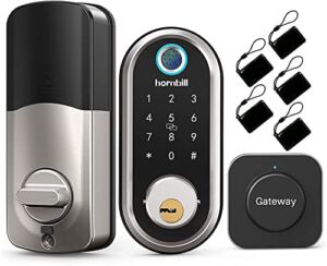 Hornbill Smart Deadbolt, Keyless Entry Door Lock with Biometric Fingerprint, Bluetooth Electronic Smart Lock with Keypad, App Control, 5 pcs IC Card, Work with Alexa for Front Door, Bedroom, Apartment